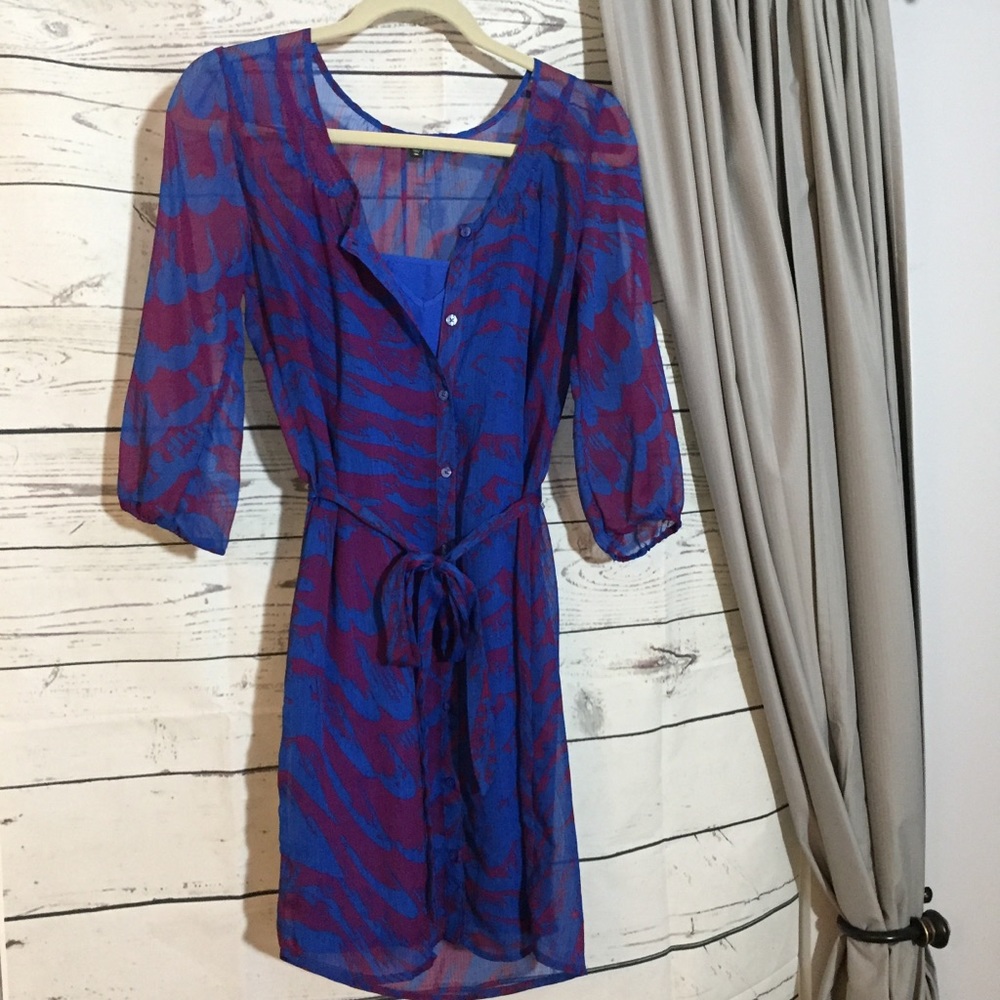 Express Button Down Printed Overlay Dress